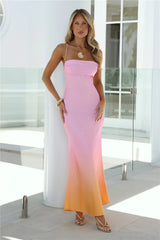 Amber Horizon Satin Maxi Dress Sunset